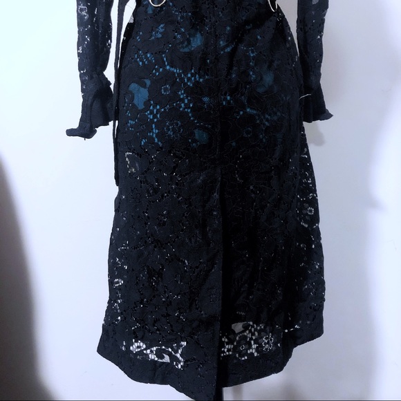 Black Lace Belted Trench Coat - Picture 6 of 12